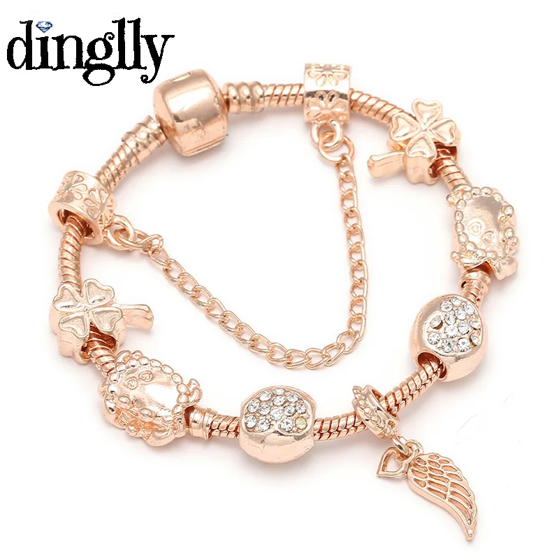 DINGLLY, розовое золото, очаровательный брендовый браслет для женщин, девушек, влюбленных пар, сделай сам, Европейский классический браслет дружбы, подарки