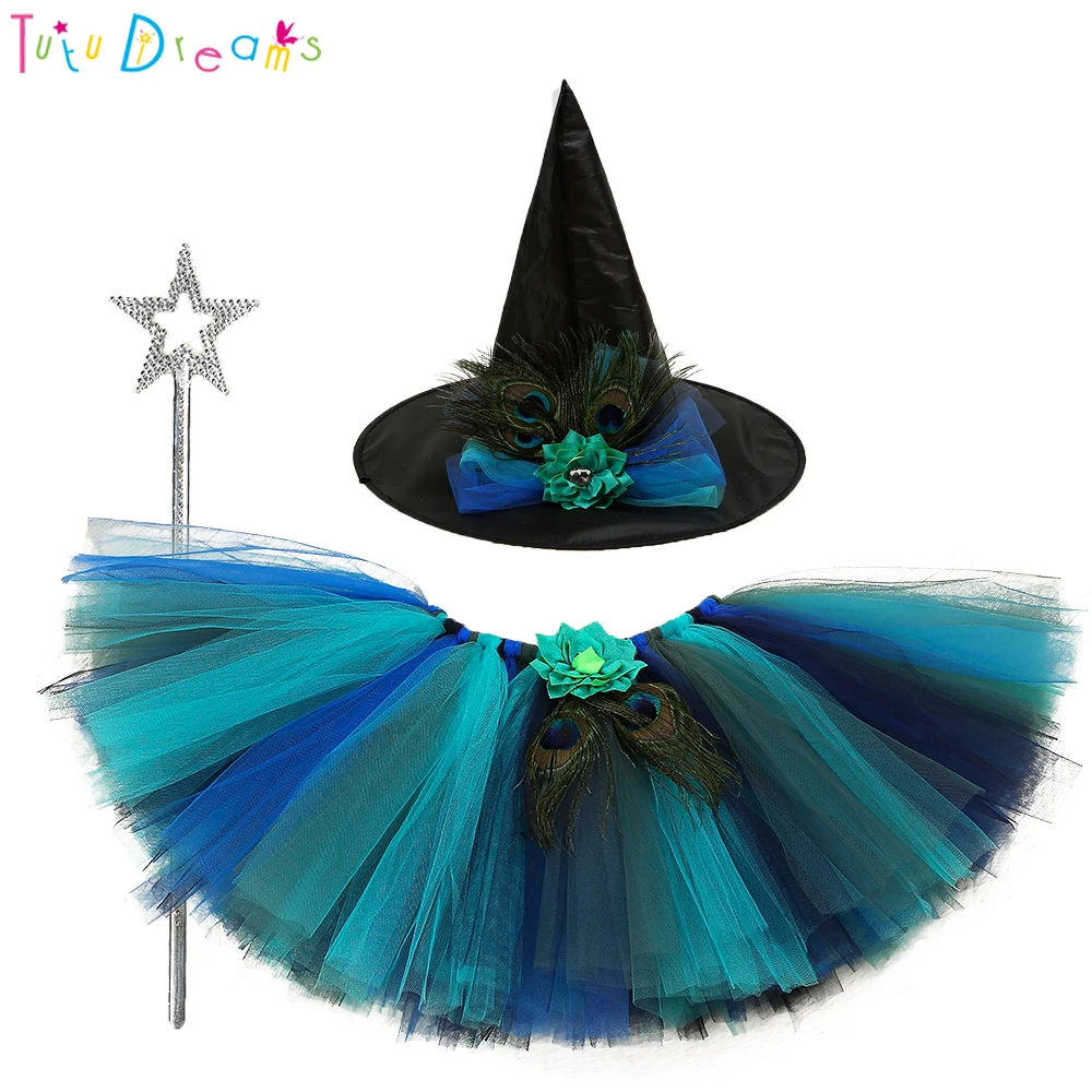 Юбка пачка для девочек с изображением колдуны и павлина шапкой волшебными