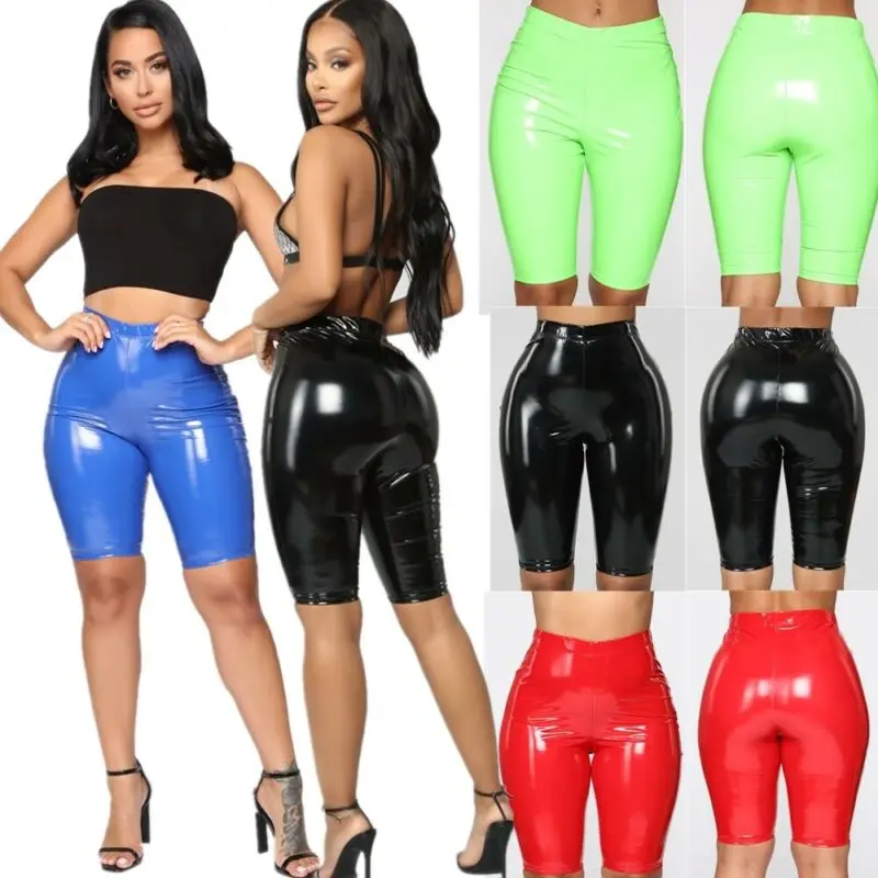 Женские велосипедные шорты из ПУ кожи с высокой талией|Женские шорты| |