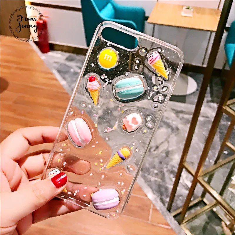 Для iPhone 11Pro X 3D ракушка торт Макарон мороженое силикон для 8 8Plus блестящий чехол 7 Plus