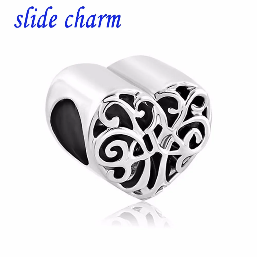 slide charm Free shipping Heart Filigree Irish Charm Triquetra Celtic Knot Family Tree Of Life Bead fit Pandora bracelet |