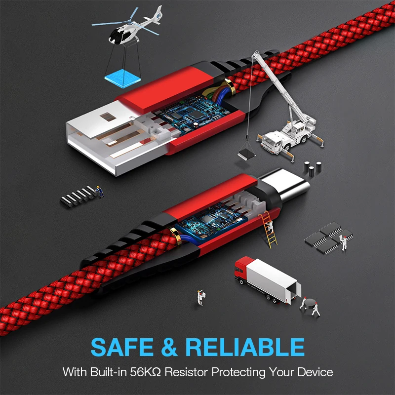 JSAUX usb type-C кабель для Xiaomi Redmi Note 7 mi9 USB C кабель для samsung S9 провод для быстрого заряда USB-C шнур для зарядки мобильного телефона