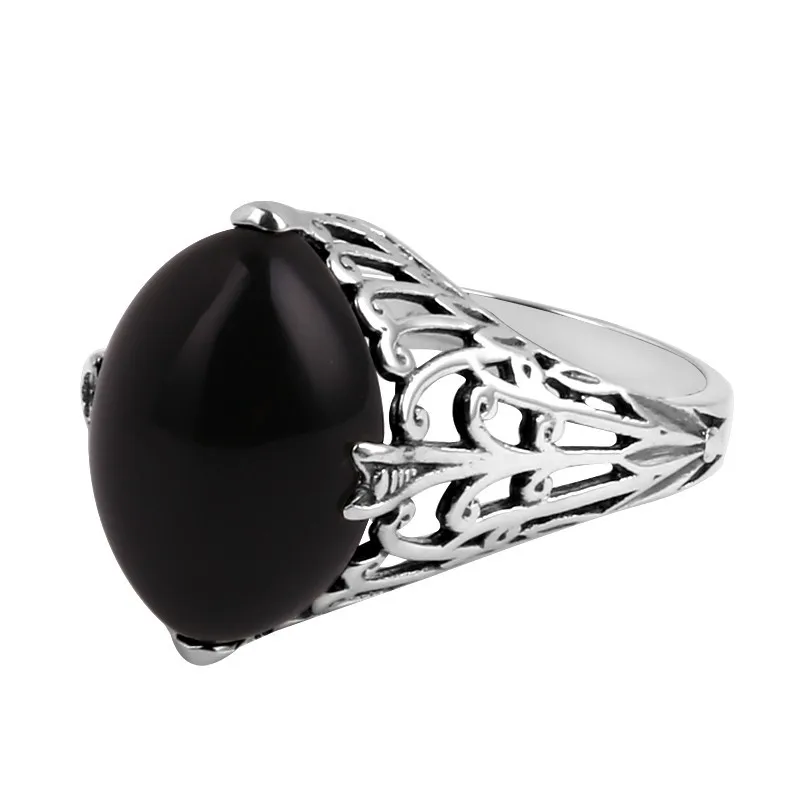 Szjinao Продвижение Черный агат античное женское кольцо из серебра 925 пробы bague femme de marque de Lux