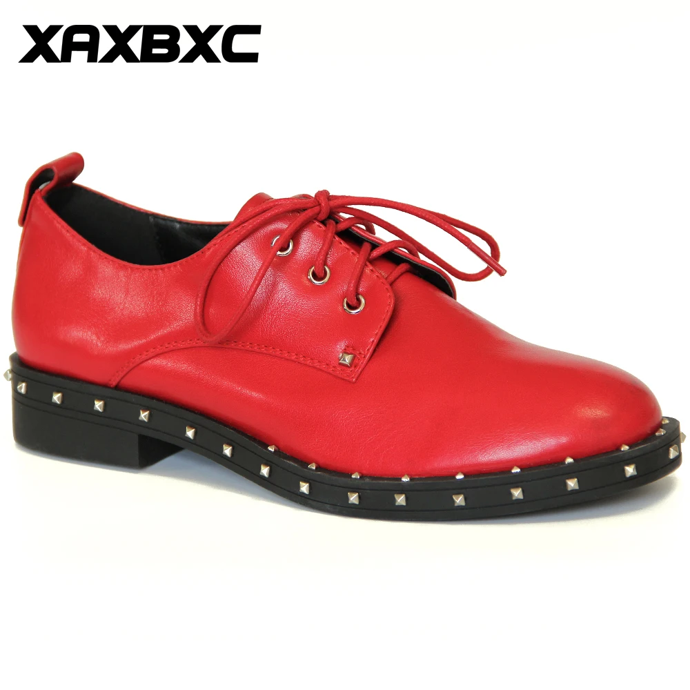 Женские Кожаные Туфли оксфорды XAXBXC на низком каблуке и платформе с закругленным