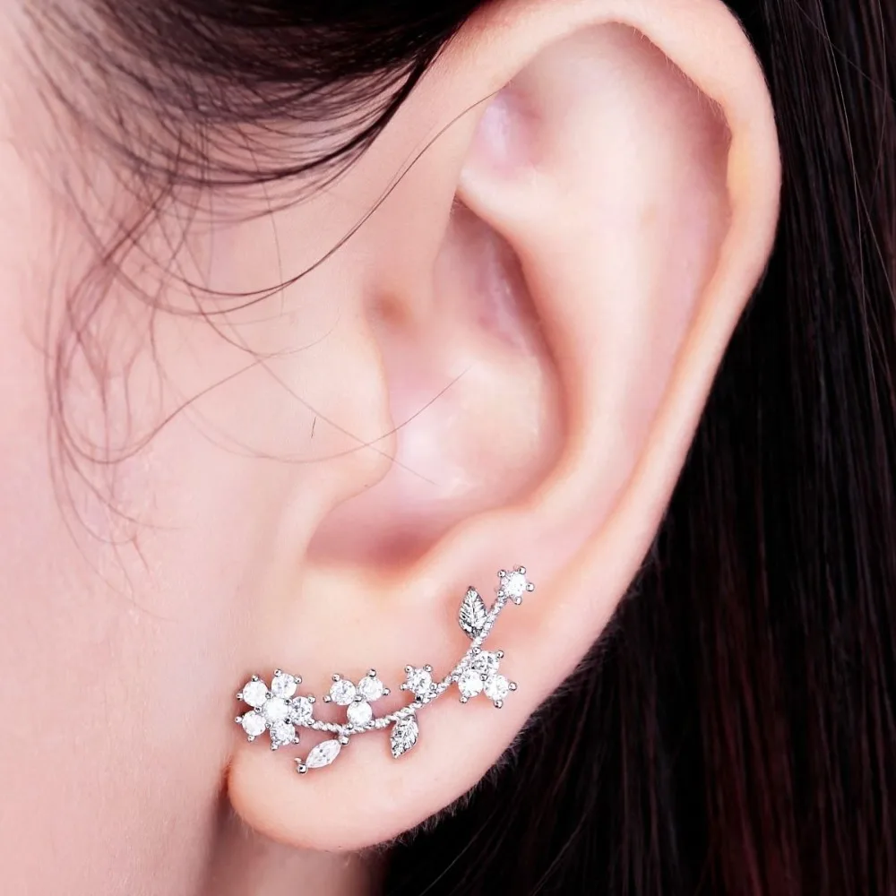 Серьги манжеты из стерлингового серебра 925 пробы с золотым цветком и