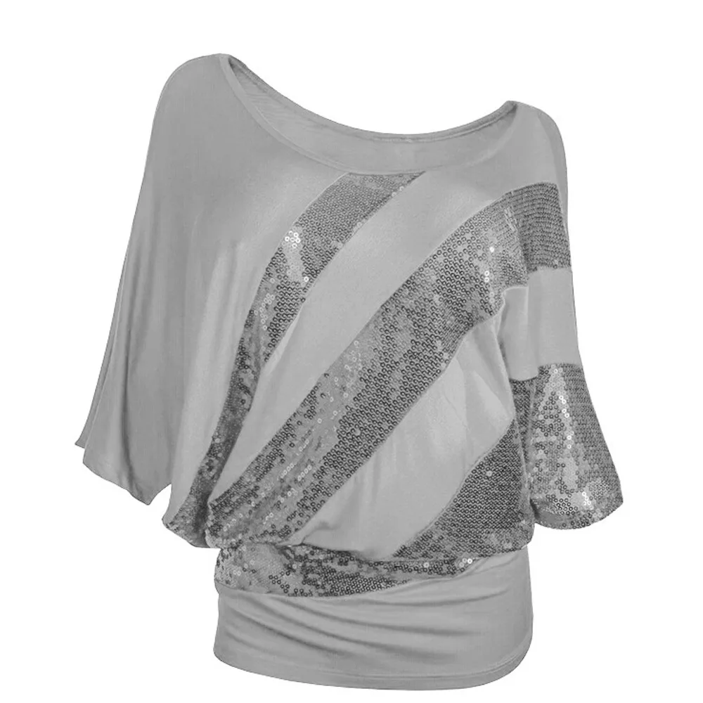 Women Sequin Causel T-Shirt Top Plus Size S-3XL Womens summer clothing t shirt femme in Black Blue Green Gray Purple Red Yellow | Женская
