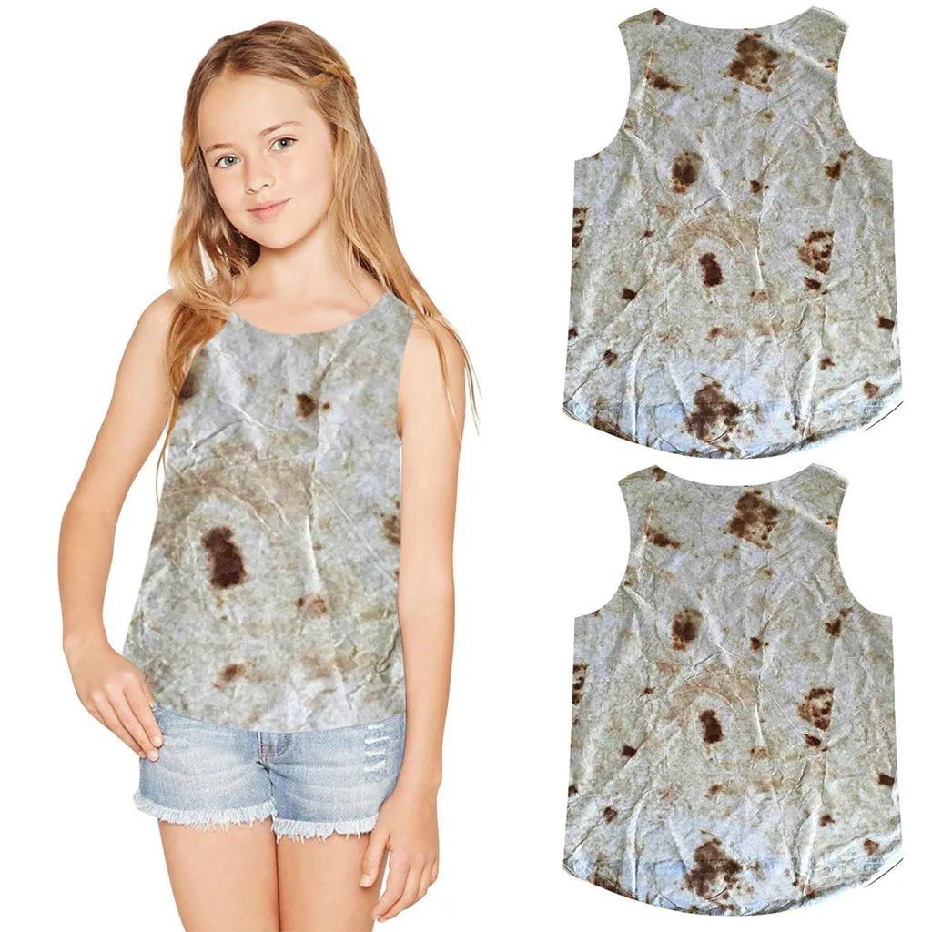 SAGACE/рубашка без рукавов для девочек Детская одежда Милые топы с принтом буррито