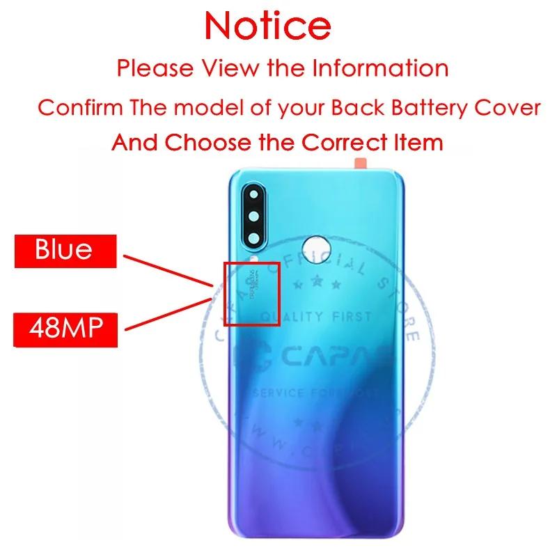 Blue 48MP Для huawei P30 Lite крышка батареи+ камера Стекло Объектив 24MP/48MP для huawei nova 4e задняя дверь Замена Ремонт Запчасти - Цвет: Blue 48MP