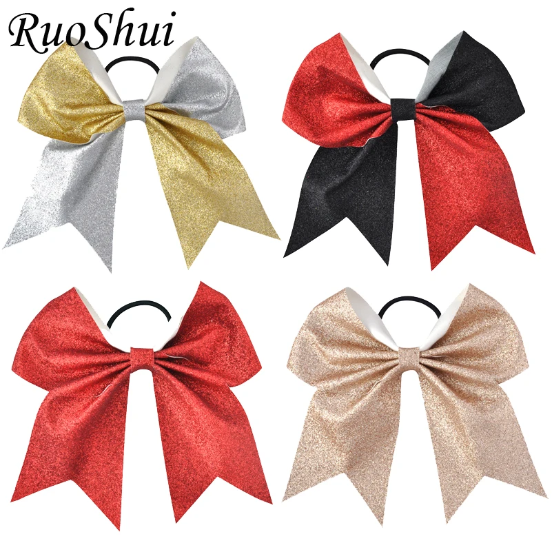 

24Color 7Inch Girls Large Bling Cheerleading Hair Bow Glitter Elastic Hair Bands Ponytail Women Hair Bows Kids Hair Accessories