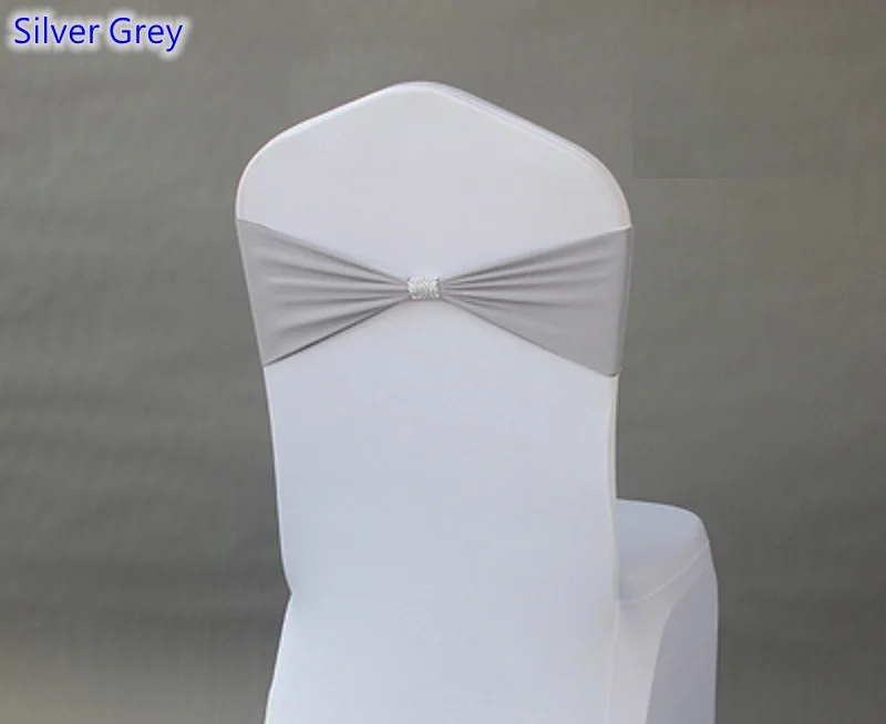 

Silver Grey Colour Spandex Chair Sash Wedding Chair Sashes With Shiny Belt Buckle In The Middle Lycra Stretch Wedding Chair Sash