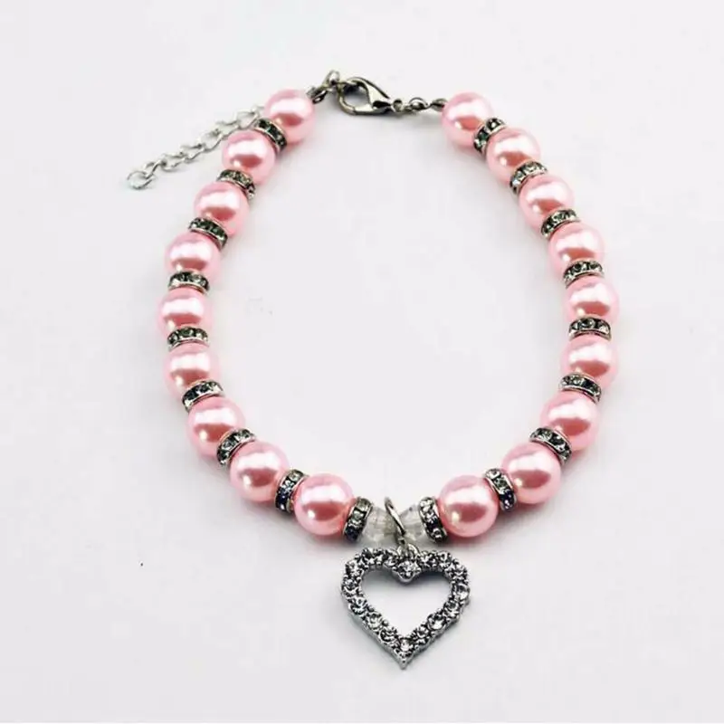 Ошейник для собак щенков кошек жемчужин розовый ошейник с кристальным сердцем