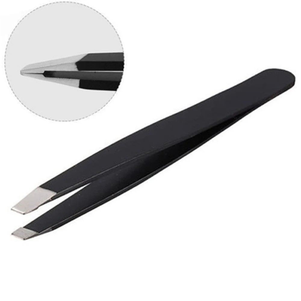 1pc black 3Pcs/set Eyebrow Tweezers Stainless Steel Point Tip/Slant Tip/Flat Tip Hair Removal Makeup Tools Accessory with Bag Case - Цвет: 1pc black