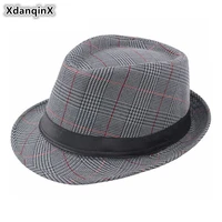 xdanqinx classic vintage adult mens fedoras hat middle aged fashion gentleman jazz hats brands retro flat top caps for men