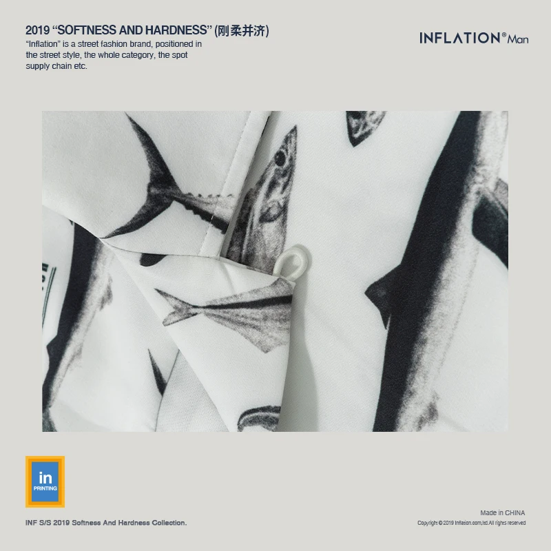 Мужская гавайская рубашка INFLATION Повседневная пляжная с принтом рыбы уличная