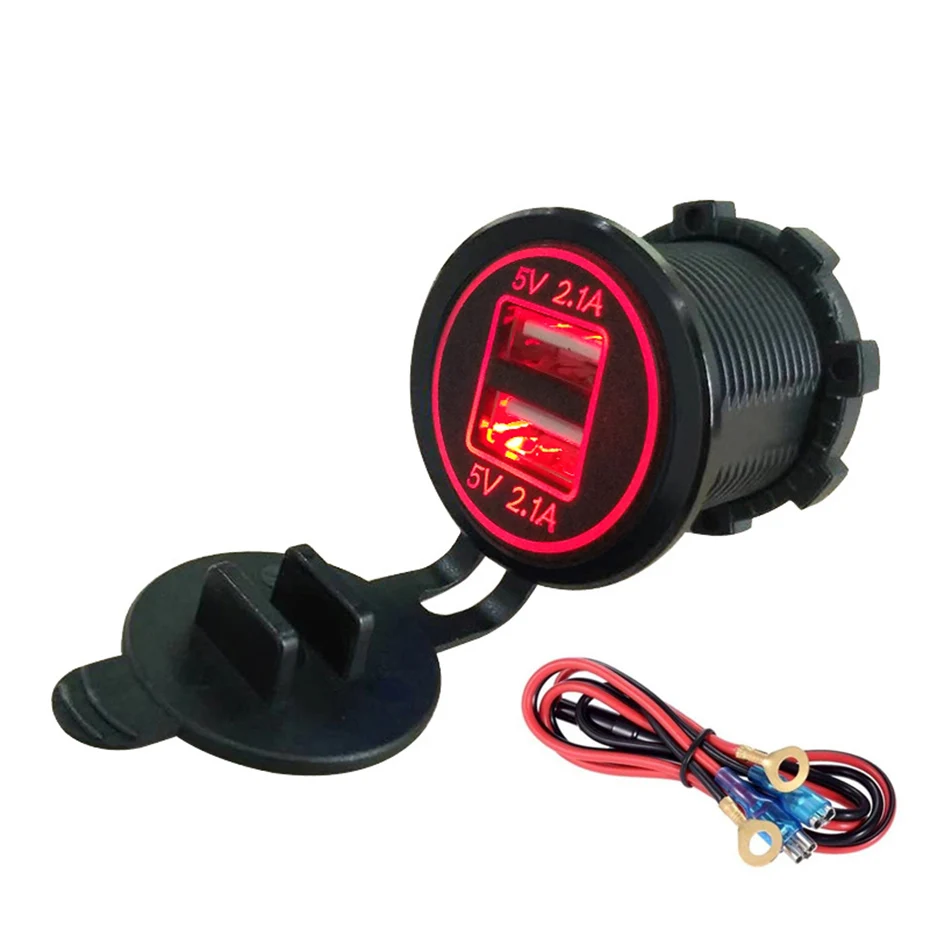 Red with cable Универсальный автомобильный прикуриватель Зарядное устройство usb-устройство для DC12V-32V Водонепроницаемый Dual USB Зарядное устройство 2 Порты Мощность разъем 5В 2.1A/2.1A - Название цвета: Red with cable