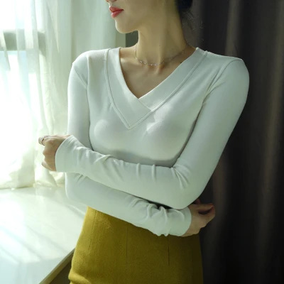 beige Футболки Женские Водолазка с длинным рукавом 98% Хлопок Весна Осень Базовая футболка Женские топы размера плюс Harajuku футболки высокого качества - Цвет: beige