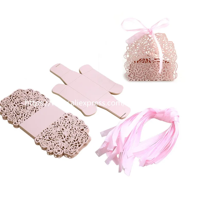 50 шт. бумажная коробка для конфет с лазерной резкой в виде Розы свадебный подарок