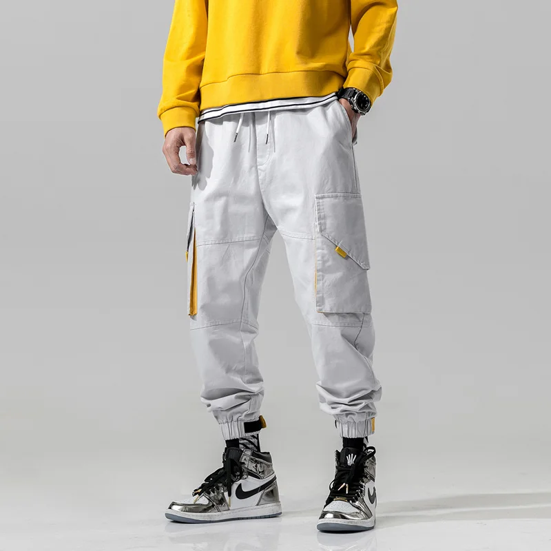Light Grey Novo винтажные стильные мужские брюки-карандаш с несколькими карманами, хип-хоп Осенние повседневные брюки-карго для бега с эластичной резинкой на талии - Цвет: Light Grey