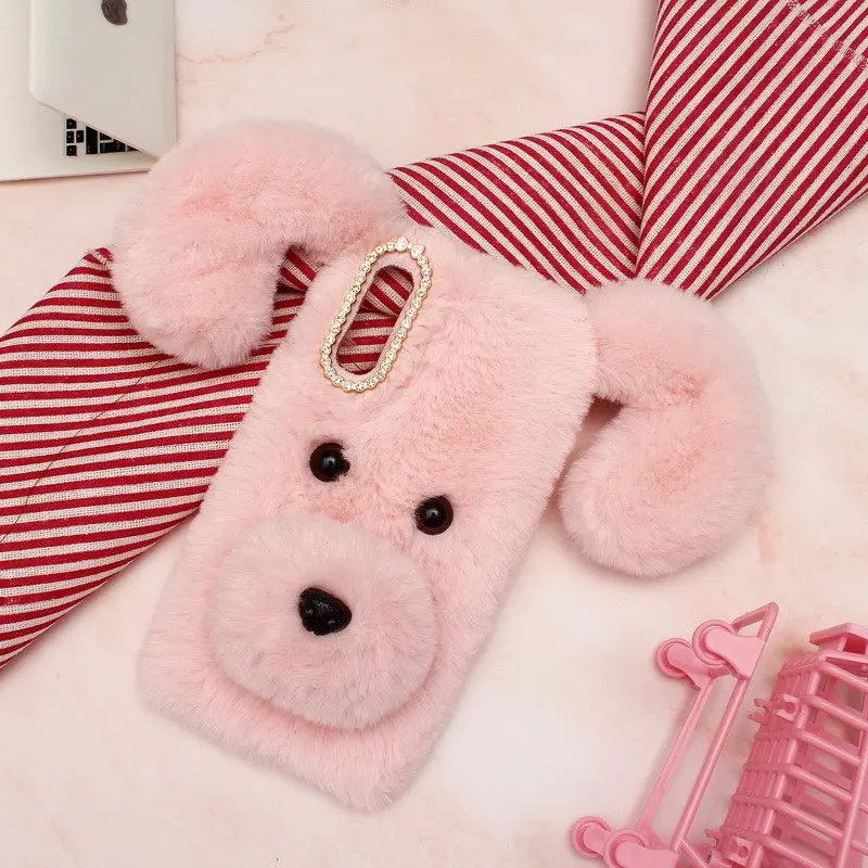 pink Чехол для samsung Galaxy A50, 3D милая собачка, теплый мех, ТПУ, задняя крышка для samsung A10 A30 A30S A50S A70, пушистый чехол для телефона s - Цвет: pink