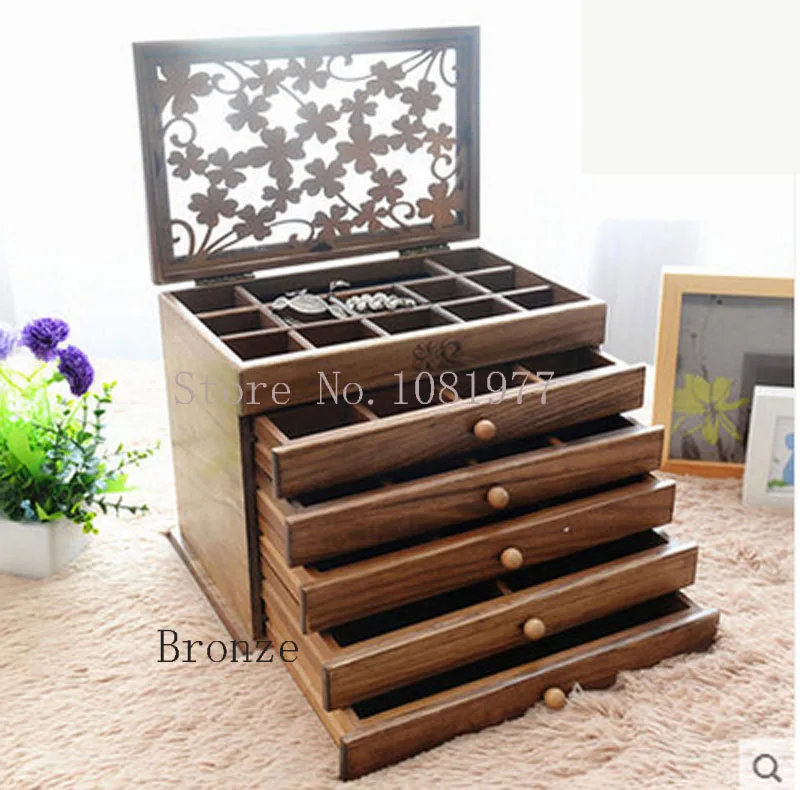 Upgraded version With mirror Wood Jewelry Box Storage Gift Display Box Jewelry Lagre Gift Box  Packaging casket  gift   box
