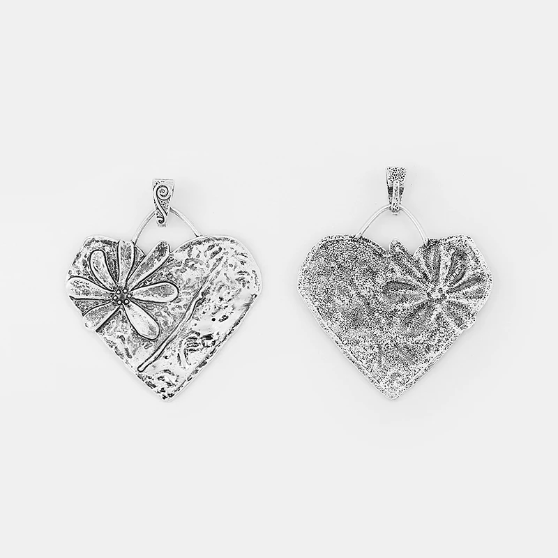 5pcs Large Hammered Heart Carved Flower Charms Pendants DIY Necklace Jewelry Making Findings 67*66mm | Украшения и аксессуары