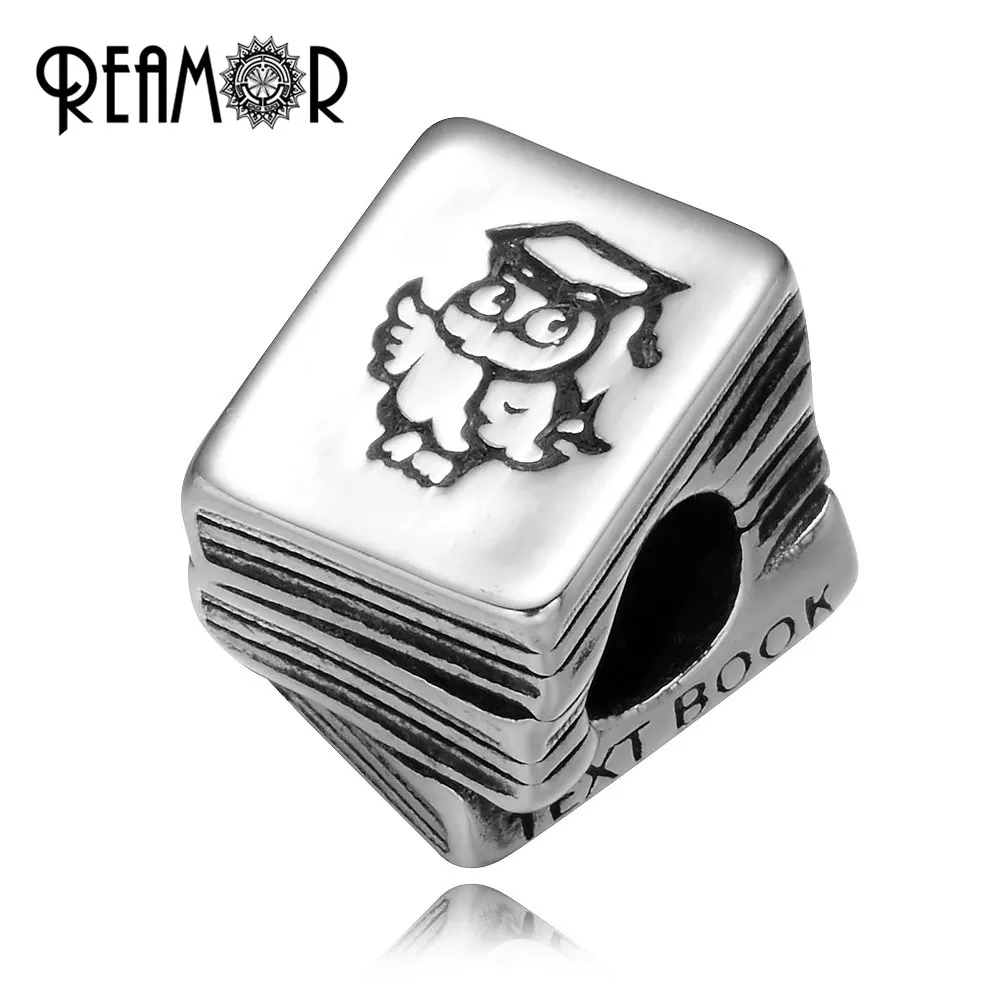 

REAMOR 316l нержавеющая сталь мультфильм доктор книга с совой европейских животных Бусины Шарм для Strand браслет ювелирных изделий DIY