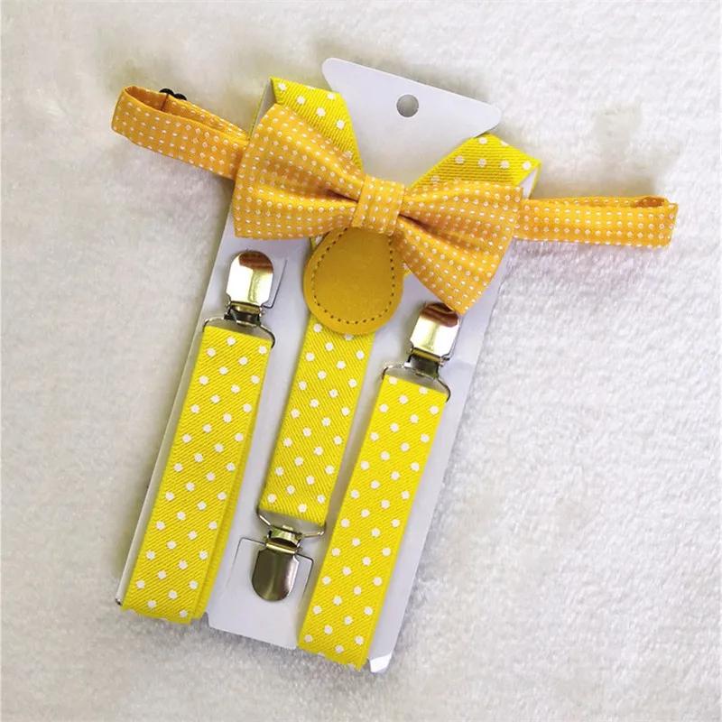 OnnPnnQ Fashion New Boys Girls 3Clips Suspenders Set Personality Yellow Dots Bow Tie Adjust Braces Kids Daily Show Accessories | Аксессуары