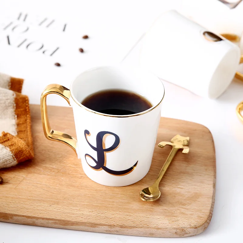 Кофейная кружка с ручкой для молока золотой инкрустацией буквами большие чайные