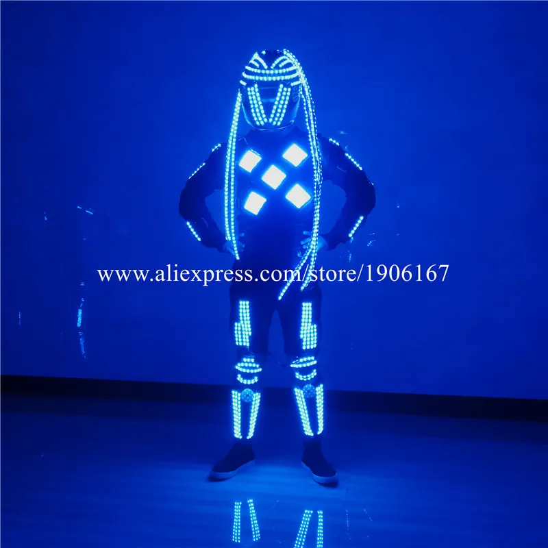 RGB светодиодный светящийся робот костюм шлем с LED подсветкой с подсветкой красочные растущий свет костюм вечерние Перфор одежда этап мигающий реквизит