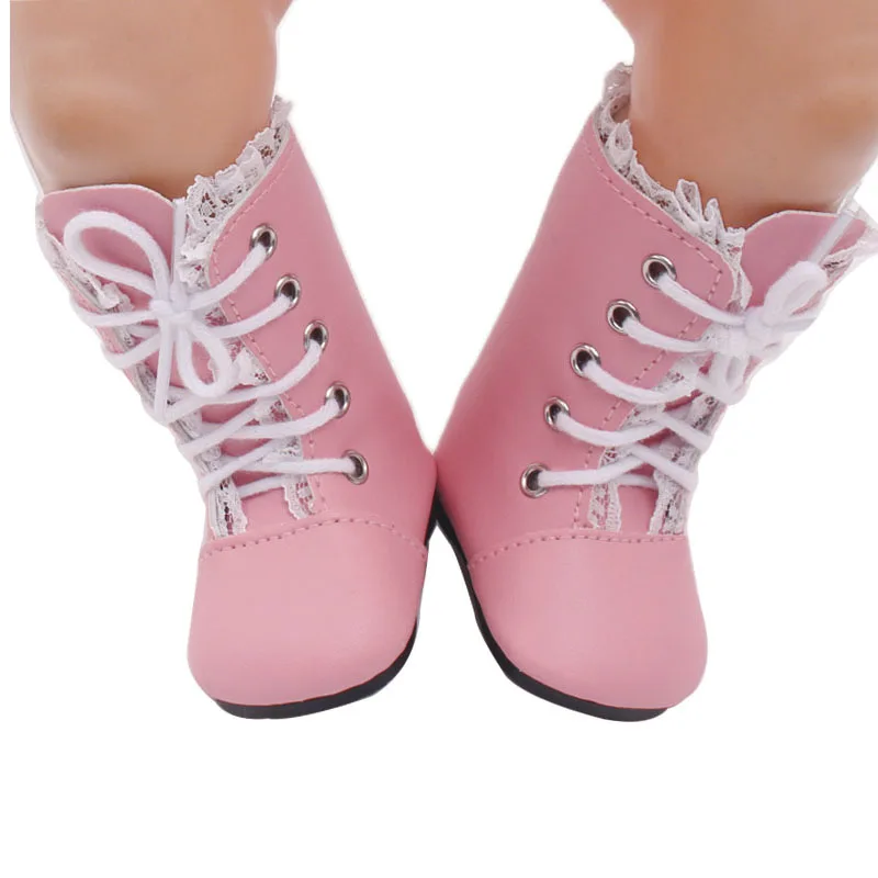 43 cm baby dolls shoes new born stylish pink boot lace-up PU Baby toys fit American 18 inch Girls doll g56 | Игрушки и хобби