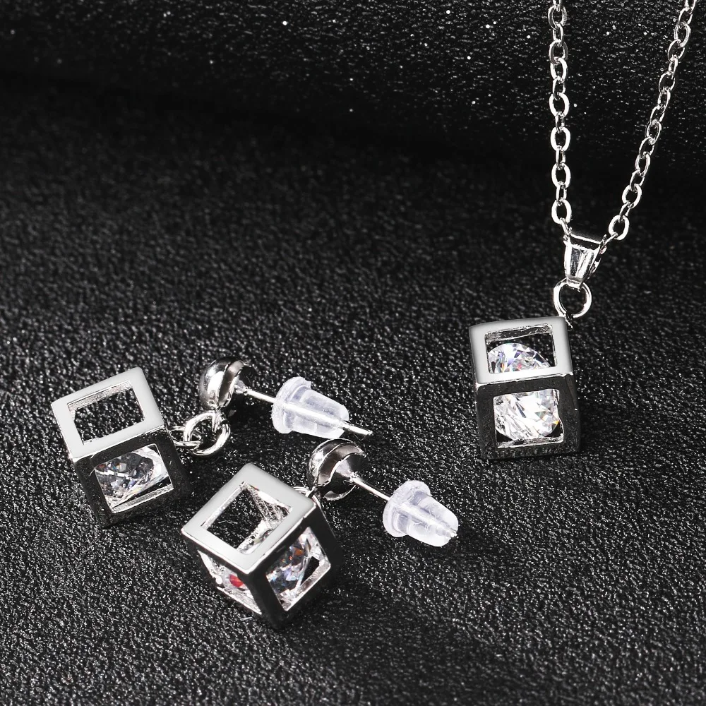 2016 Классические женские наборы свадебных ювелирных изделий с белым кубическим