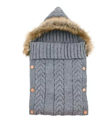 82W477 Gray Зимние вязаные конверты, уплотненное детское белье для коляски, пеленка, спальный мешок, одеяла, серые бархатные спальные мешки - Цвет: 82W477 Gray