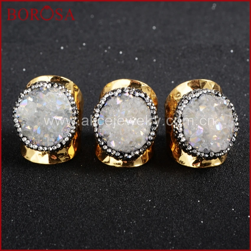 Кольцо золотого цвета BOROSA Druzy круглый титановый браслет с натуральным камнем