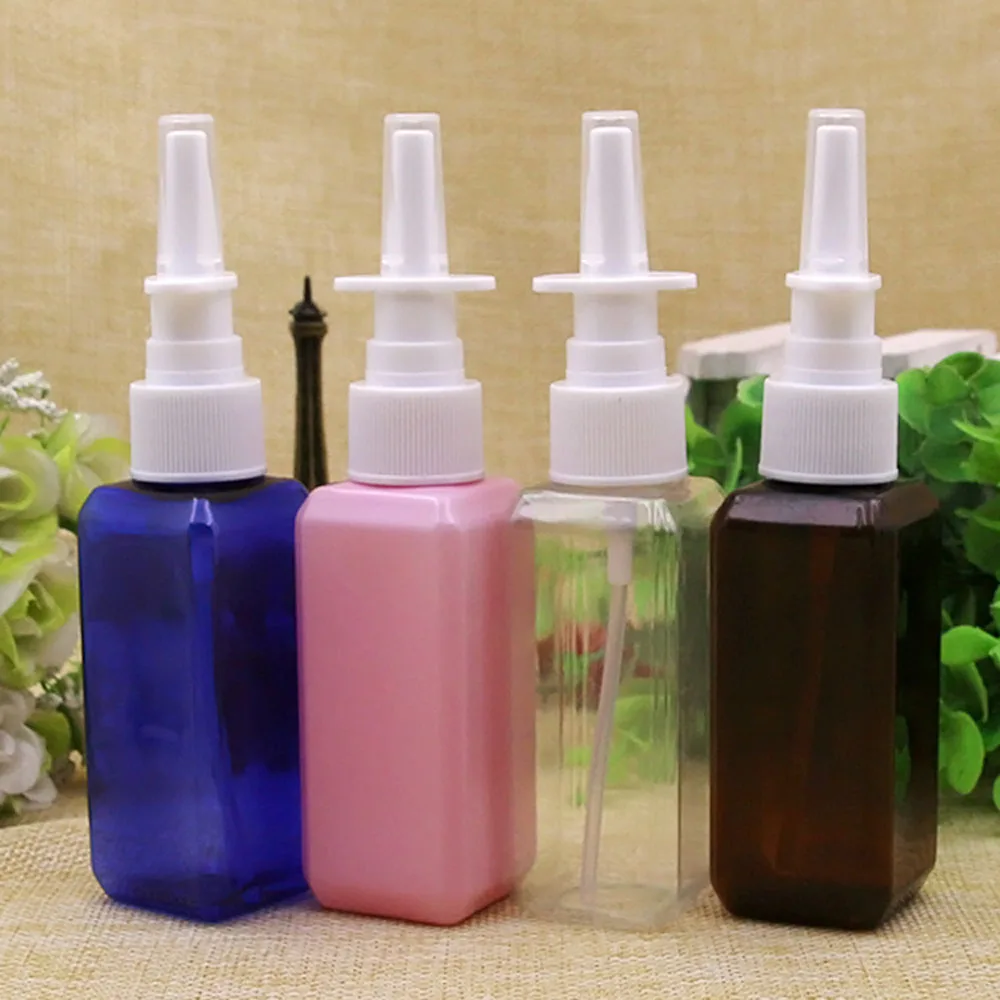 

50pcs 50ml Empty Travel Amber Clear Pink Cobalt Blue Square Shape Pet Perfume and spray water bottles for girls