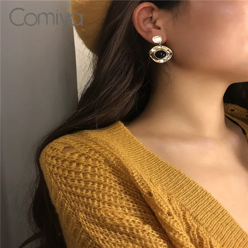Корейские висячие серьги Comiya длинные из цинкового сплава с акриловым жемчугом и