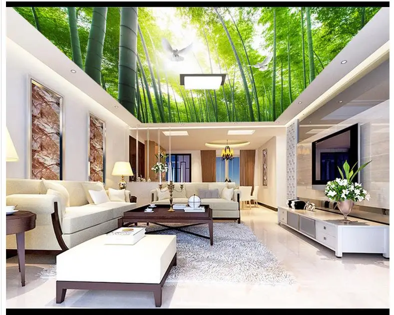 

Custom photo wallpaper 3d ceiling wallpaper murals Bamboo frescoes on birds ceiling zenith mural wall papers home decor