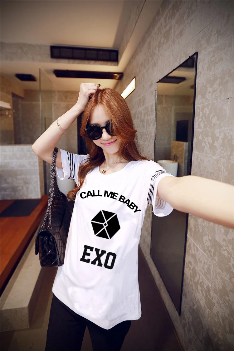 Kpop/2016 г. Летние футболки с надписью Call Me Baby Exo k pop Женская хлопковая футболка