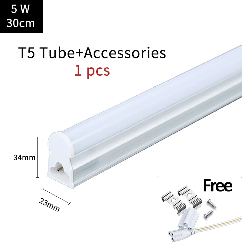 5W T5 tube (1 pcs) Светодиодный ламповый светильник 220 В, настенный светильник, лампада, ампула, холодный белый, теплый белый, 220 В, 240 В, 60 см, 2 фута, светодиодный ламповый светильник для дома, коммерческий светильник - Испускаемый цвет: 5W T5 tube (1 pcs)