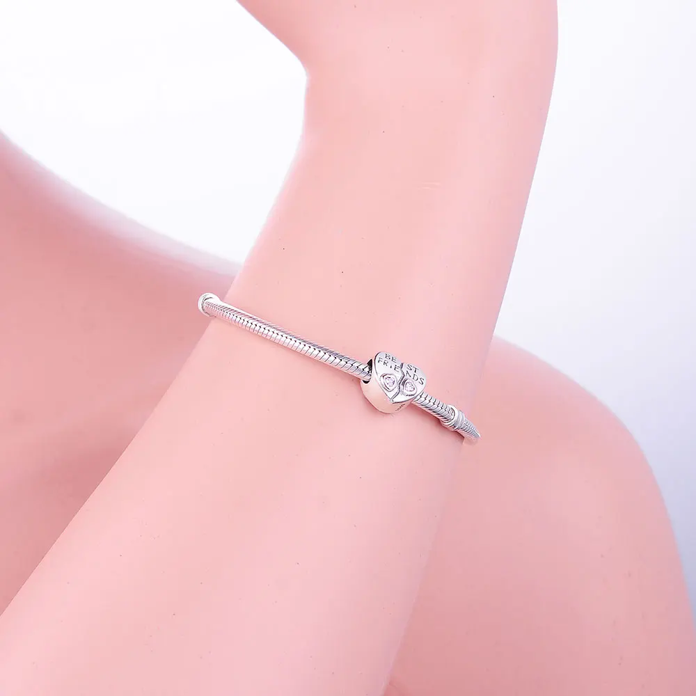 Брелоки, подходят к оригиналу Pandora, браслет, сделай сам, ювелирное изделие, Новая мода 925 пробы серебро сердце с надписью Best Friend бусины Подвески с розовыми камнями