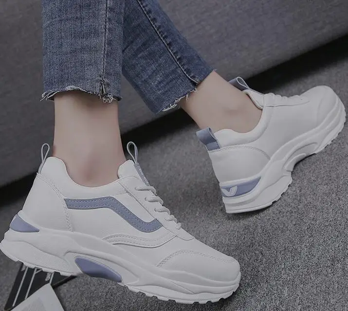 Новая Белая обувь на толстой подошве женские кроссовки дышащая повседневная