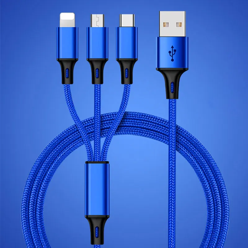 Синий 3 в 1 микро USB кабели для мобильных телефонов 5V2A Тип зарядки c iOS Android Быстрая зарядка зарядное устройство тип-c 3в1 несколько шнуров - Цвет: Синий