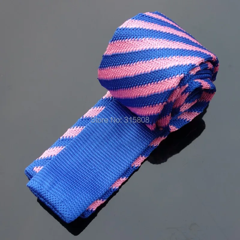 

Ikepeibao Pink Blue SKnitted Neckwear Striped Polyester Narrow Ties Slim Neck Tie Men's Striped Skinny Narrow Necktie Flat Head