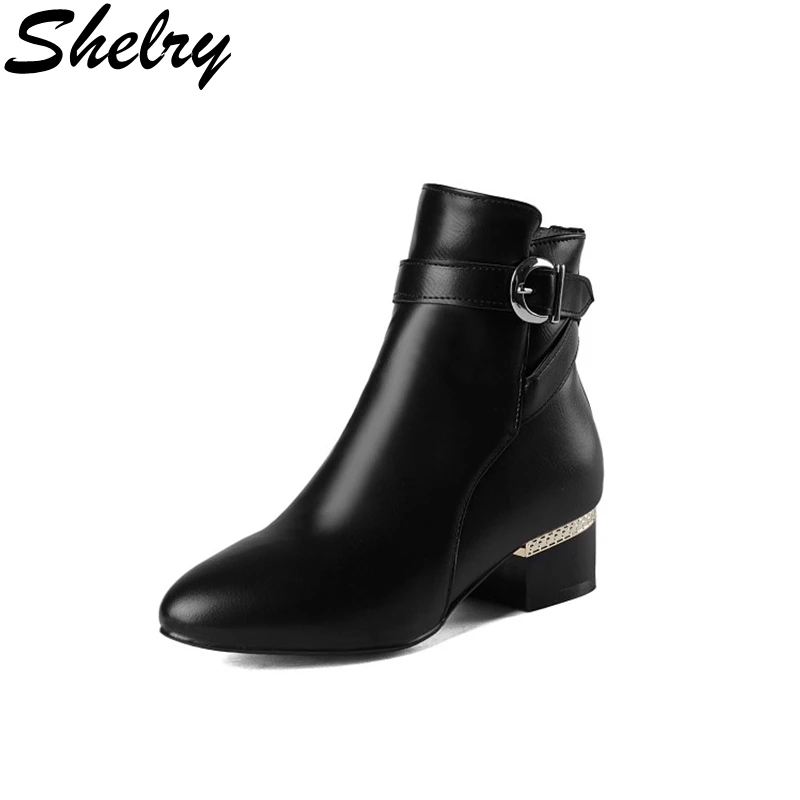 2016 зимние женская обувь из мягкой кожи толщиной высокие каблуки лодыжки ботов