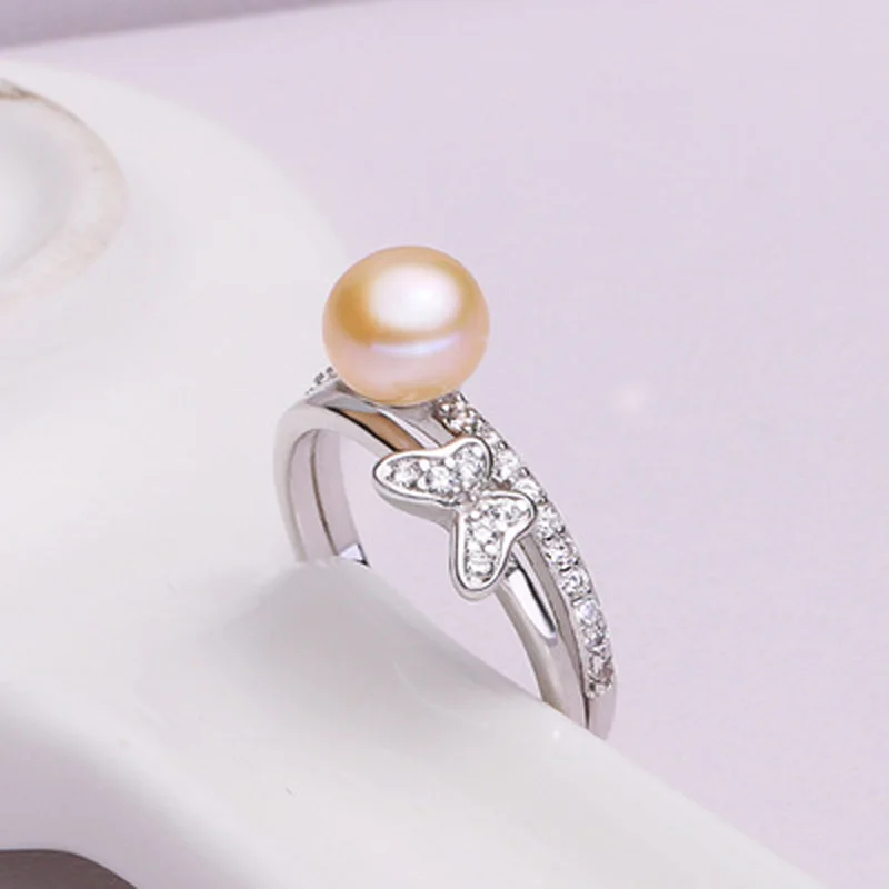 ASHIQI 925 пробы Серебряное кольцо бабочка кольцо с натуральным пресноводным жемчугом для женщин Открытый палец Свадебные обручальные ювелирные изделия