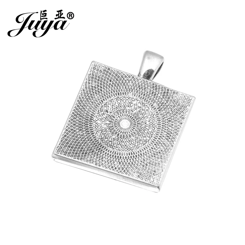 JUYA 10pcs/lot 25mm Square Cabochons Bases Settings Zinc Alloy Pendant Bezel Trays Fit 25mm Glass Cabochon DIY Necklace Making