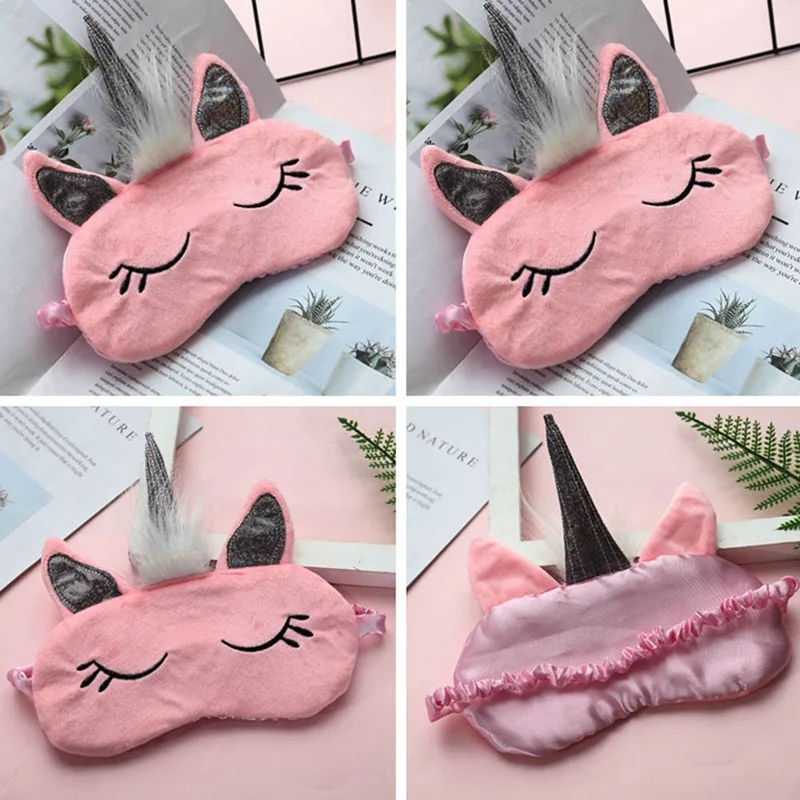 1 Pc Pink Unicorn Cute Sleeping Face Eye Mask Eyeshade Sleep Massage Portable Traveling Eye Cover For Women Girls