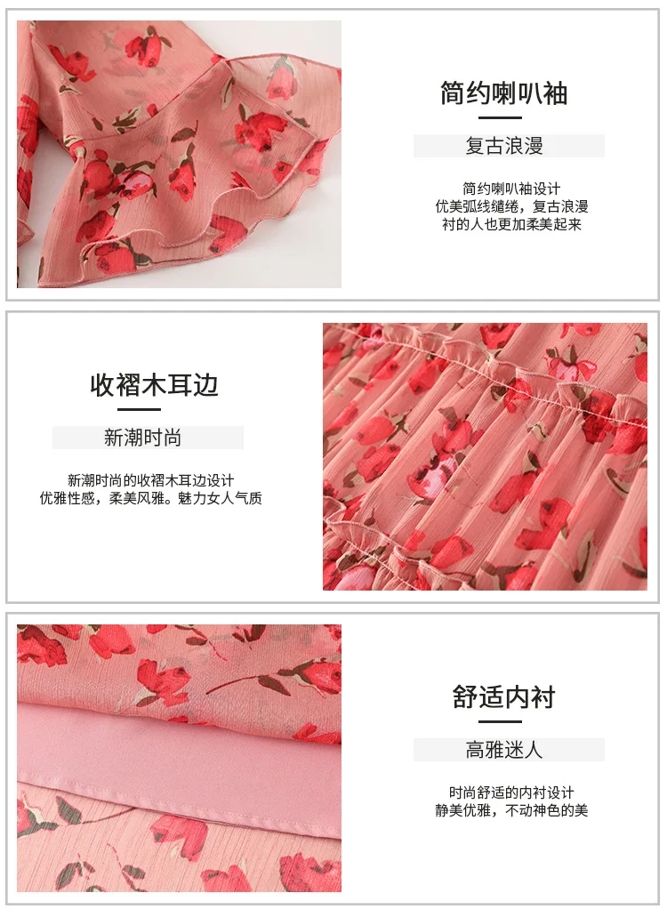 Новинка 2018летнее модное женское шифоновое платье с цветочным рисунком больших