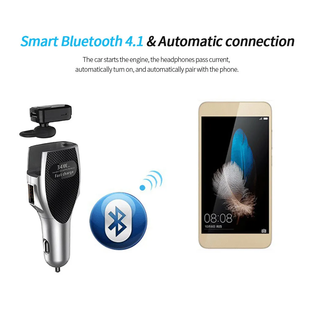 Binmer Автомобильная Беспроводная bluetooth гарнитура умное зарядное устройство