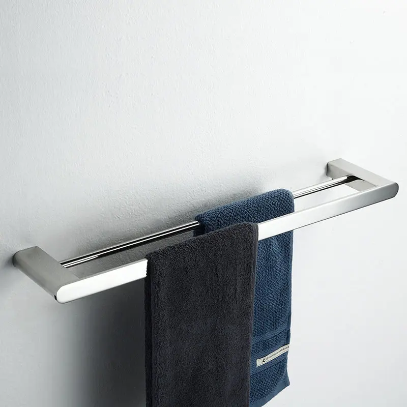double towel bars Наборы аксессуаров для ванной комнаты Полотенца стойку угловая полка Бумага держатель комод одноцветное 304 нержавеющая сталь, серебро набор оборудования для ванны - Цвет: double towel bars