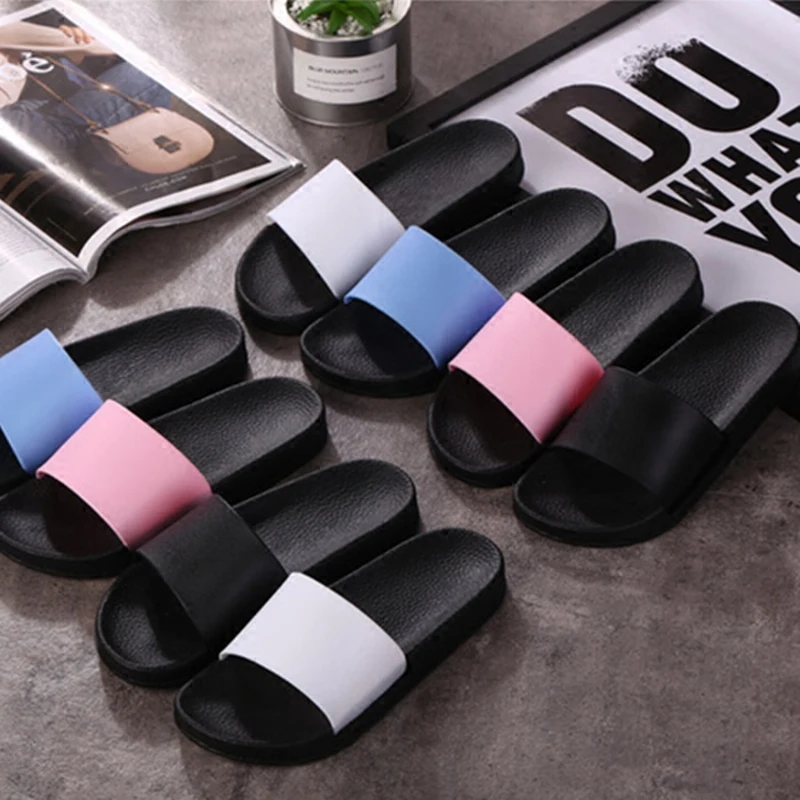 Женские пляжные шлепанцы унисекс дизайнерские сандалии сплошного цвета черные
